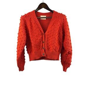 Women’s Misha & Puff XS/S Bright Orange Cropped Popcorn Cardigan
